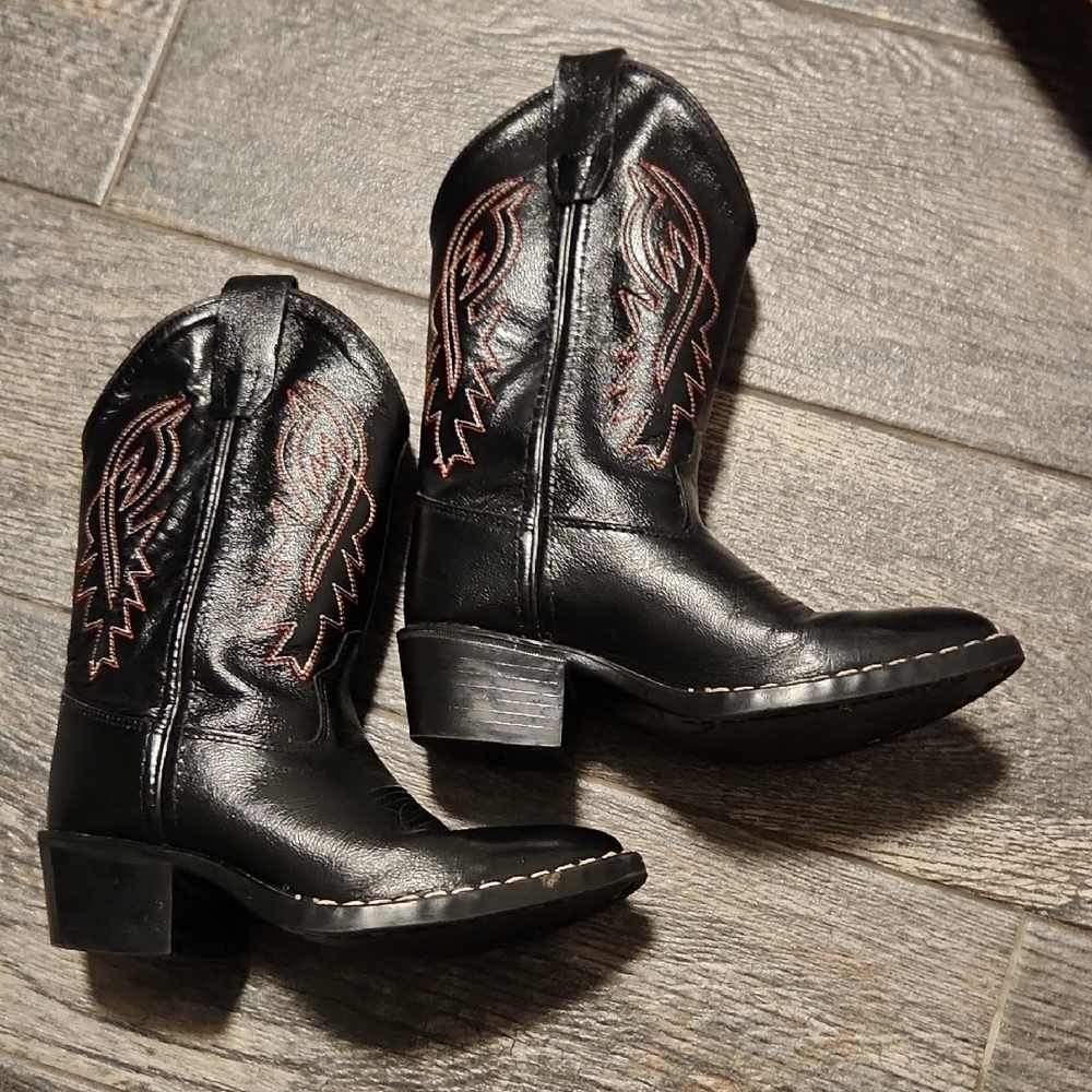 Old West Black Leather Cowboy Boots